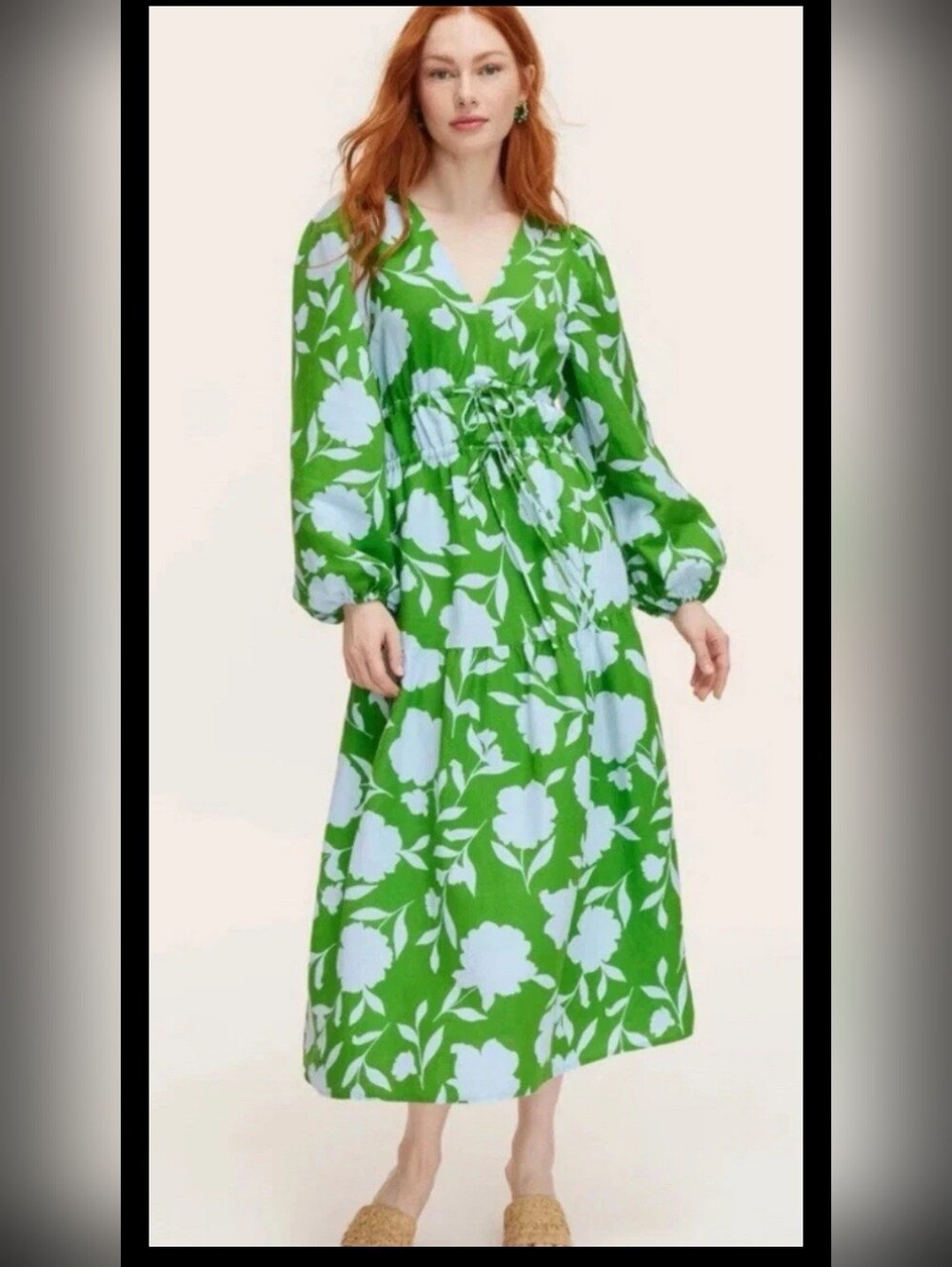 Kate Spade x Target Classic Rose Linen Long Sleeve Maxi Dress, Green, Medium - Picture 2 of 10